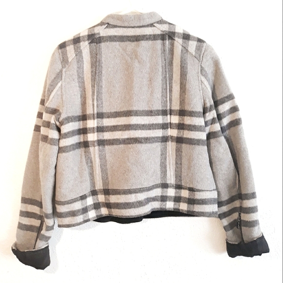 GAP Gray Plaid Moto Jacket - Women Size Medium Wool Blend Jacket - Picture 2 of 11